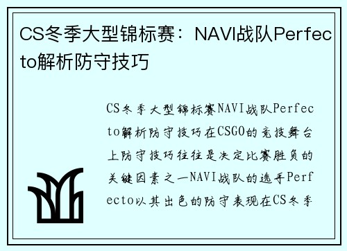 CS冬季大型锦标赛：NAVI战队Perfecto解析防守技巧